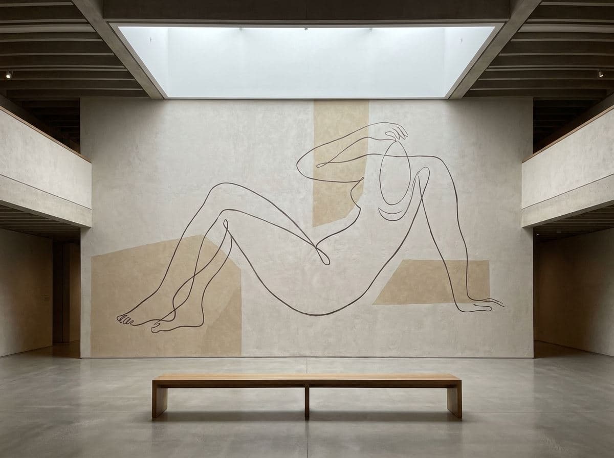 Monumentale muurprint in een museumhal