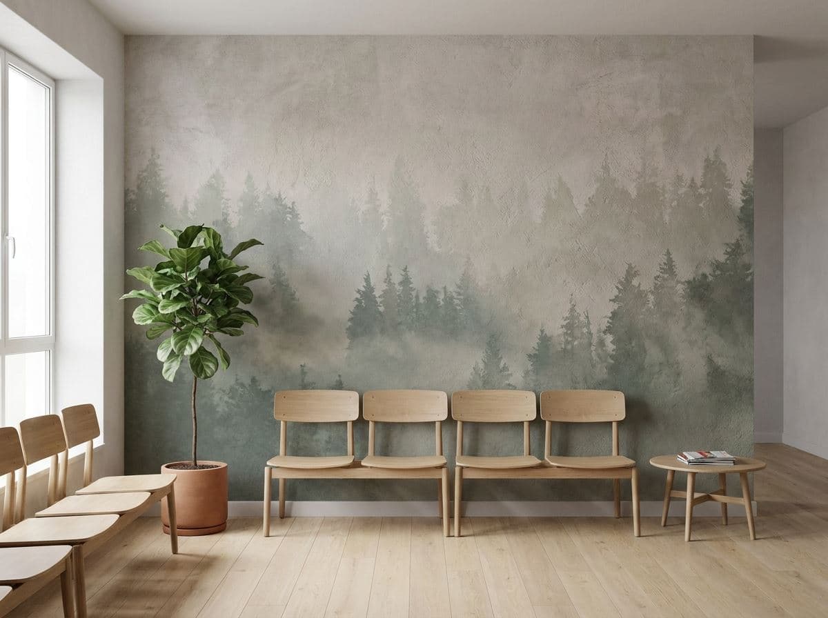 Kalmerend natuurlandschap als muurprint in een zorginstelling